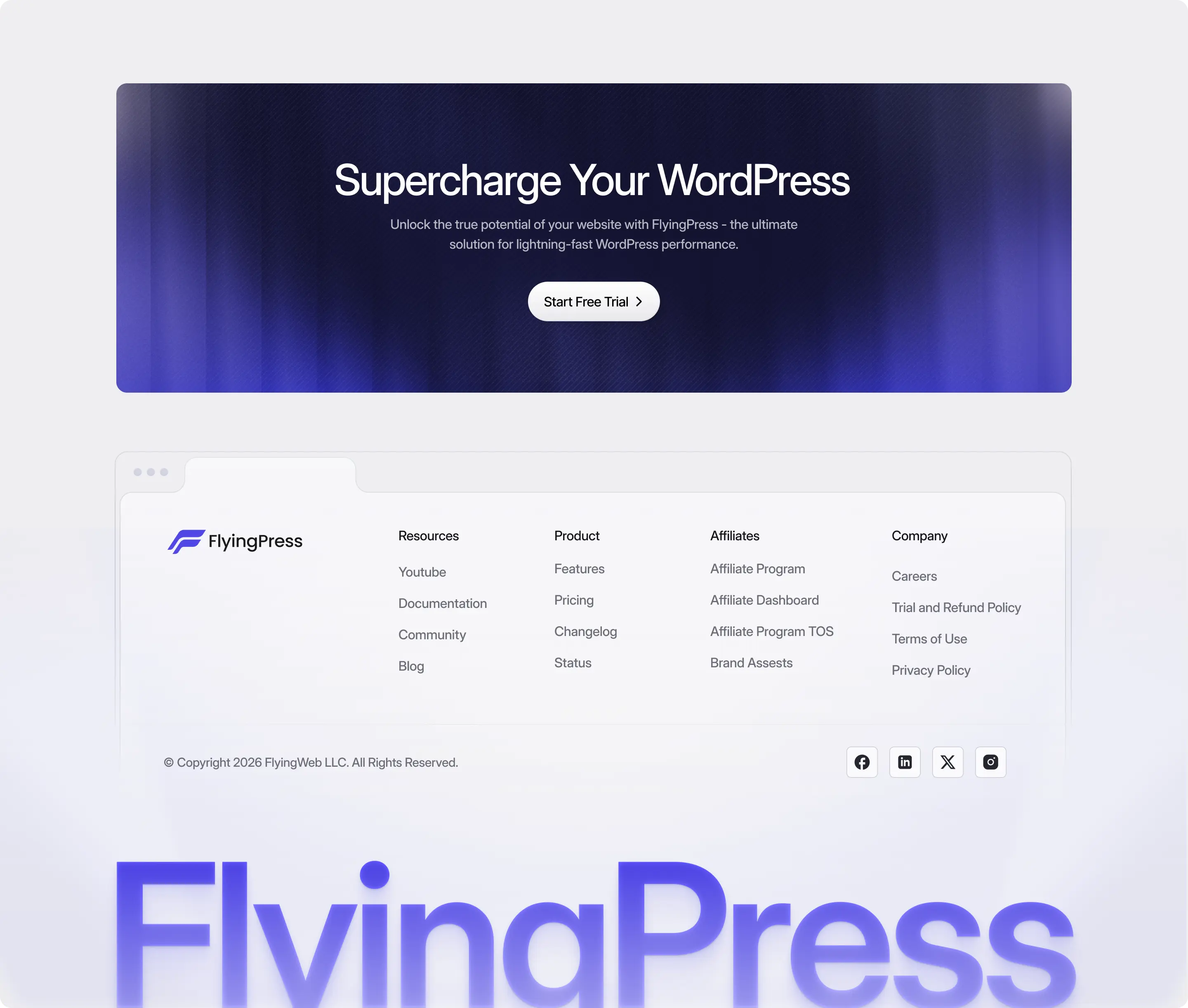 FlyingPress β CTA Section & Clean Footer